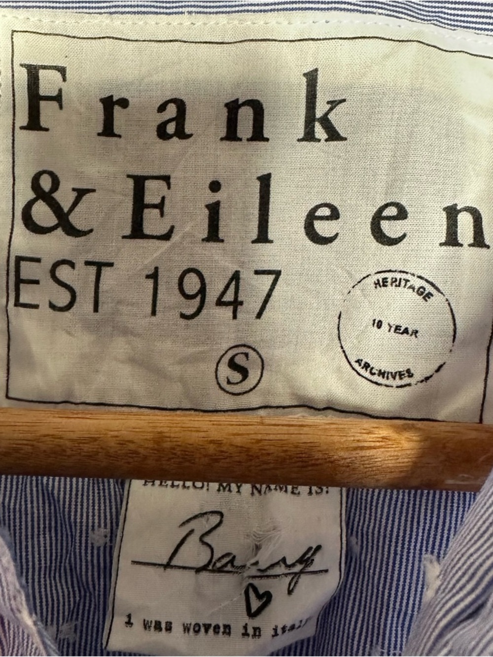 Frank & Eileen “Barry” Light Blue Stripe Star Patterned Button-Up Shirt Small - Picture 4 of 9